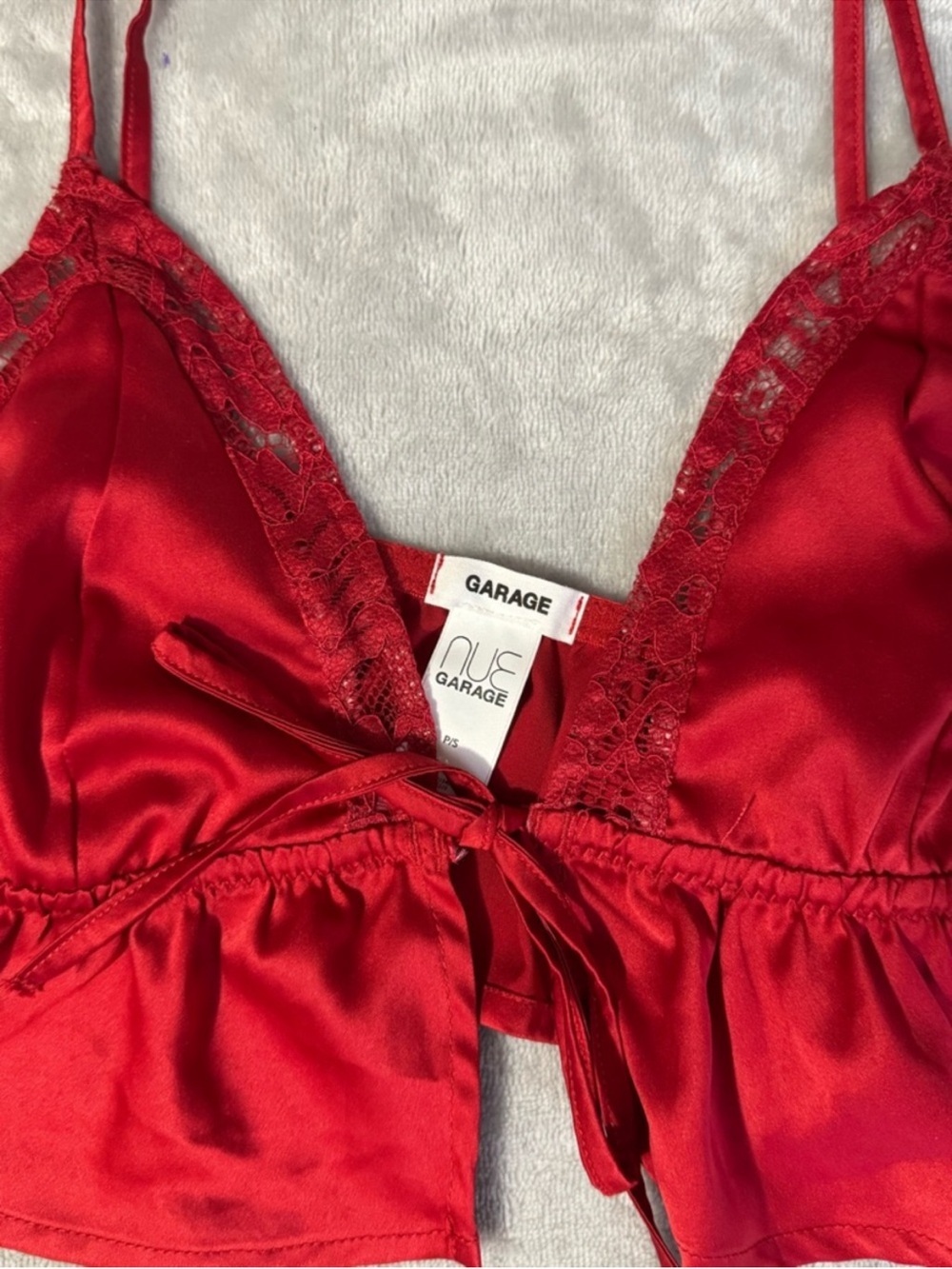 Garage Red Satin & Lace Tie Front Bralette S